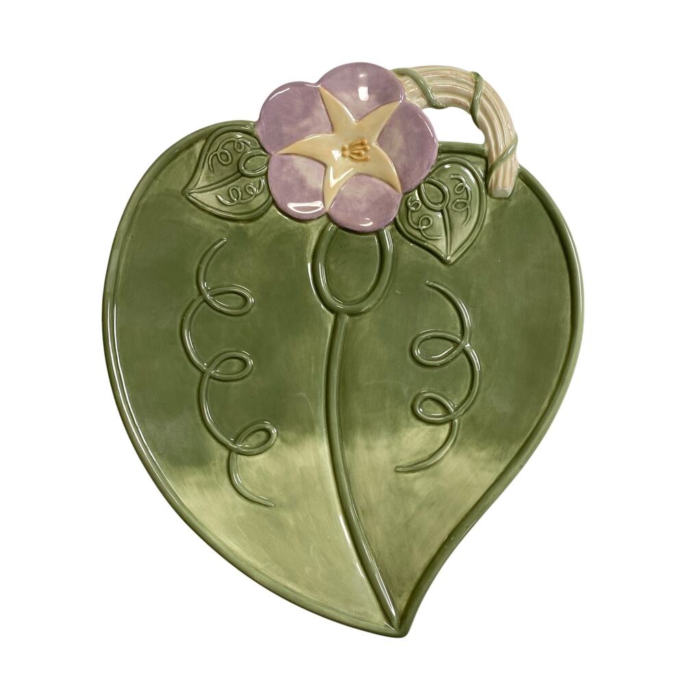 Vintage Demdaco 2001 Leaf Plate‎ Trinket Dish Holder 10" x 8.5" Green Purple
